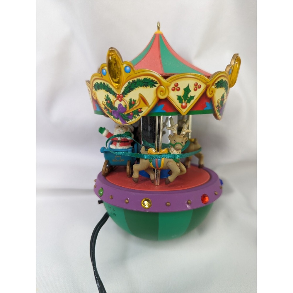 American Greetings Santa Carousel Reindeer Ornament Musical Motion Works